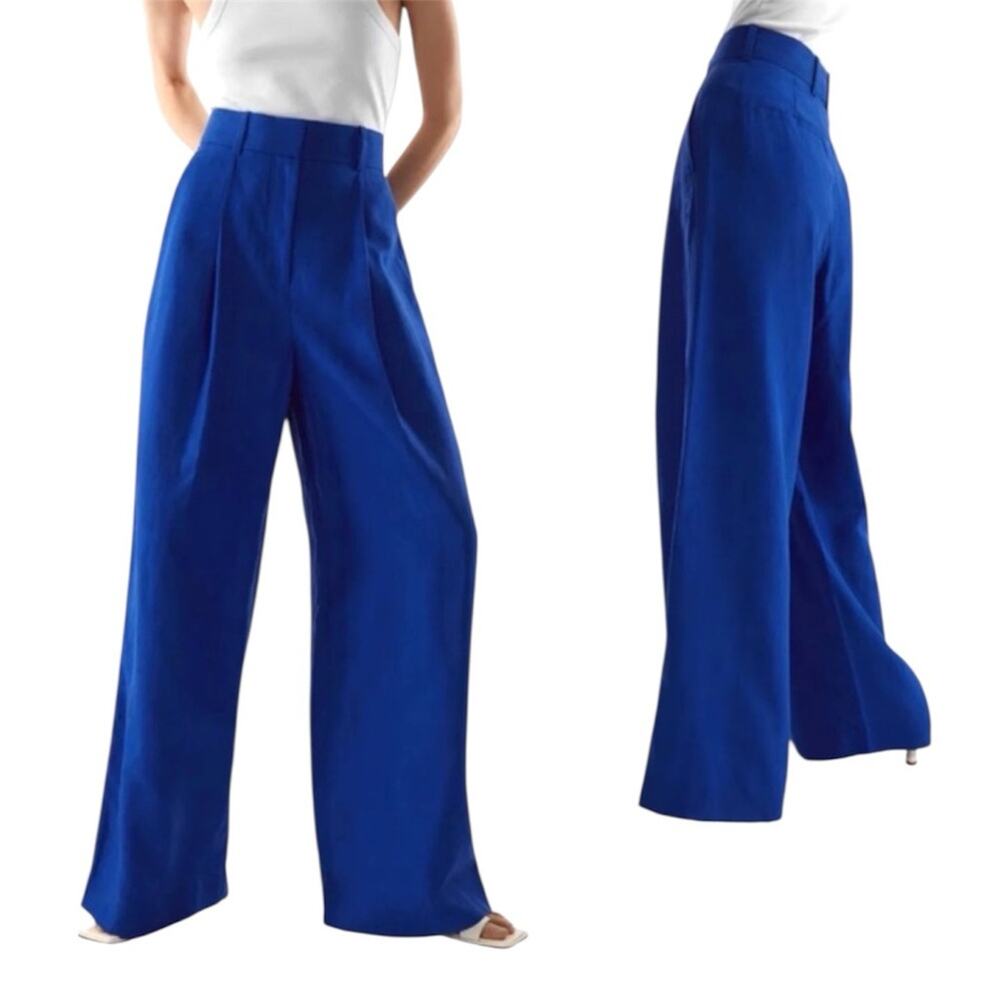 NWT‎ COS wide leg cotton pleated trousers cobalt blue sz 2